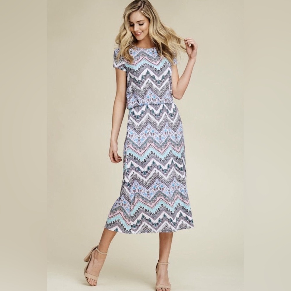 Women’s Boho Zigzag Print Midi Dress
